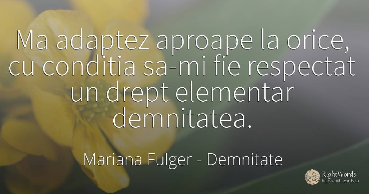 Ma adaptez aproape la orice, cu conditia sa-mi fie... - Mariana Fulger, citat despre demnitate, respect