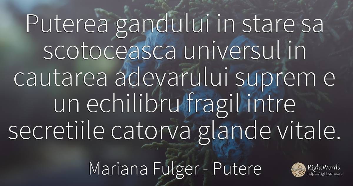 Puterea gandului in stare sa scotoceasca universul in... - Mariana Fulger, citat despre putere, căutare, adevăr, univers