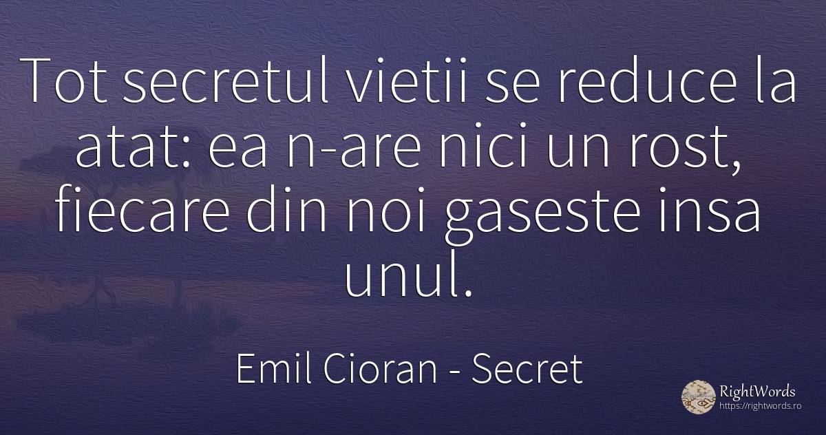 Tot secretul vietii se reduce la atat: ea n-are nici un... - Emil Cioran, citat despre secret, viață