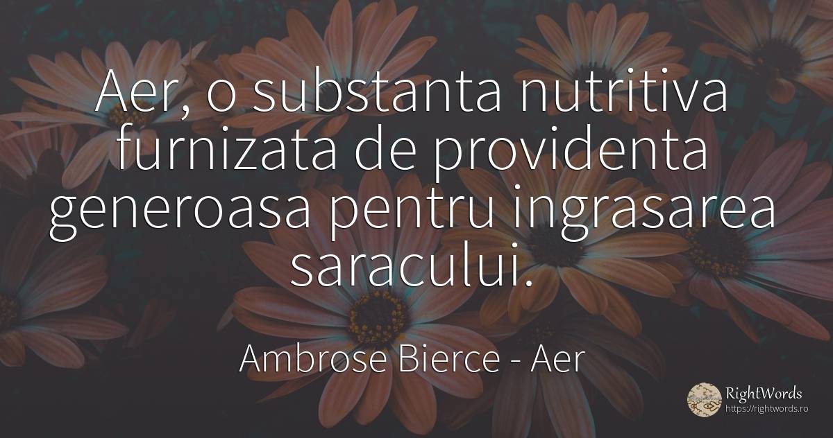 Aer, o substanta nutritiva furnizata de providenta... - Ambrose Bierce, citat despre aer