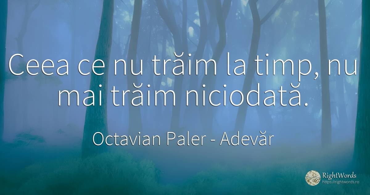 Ceea ce nu trăim la timp, nu mai trăim niciodată. - Octavian Paler, citat despre adevăr, viață, timp
