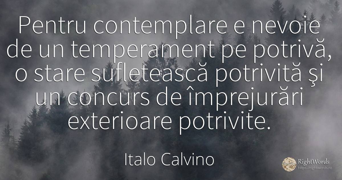 Pentru contemplare e nevoie de un temperament pe potrivă, ... - Italo Calvino