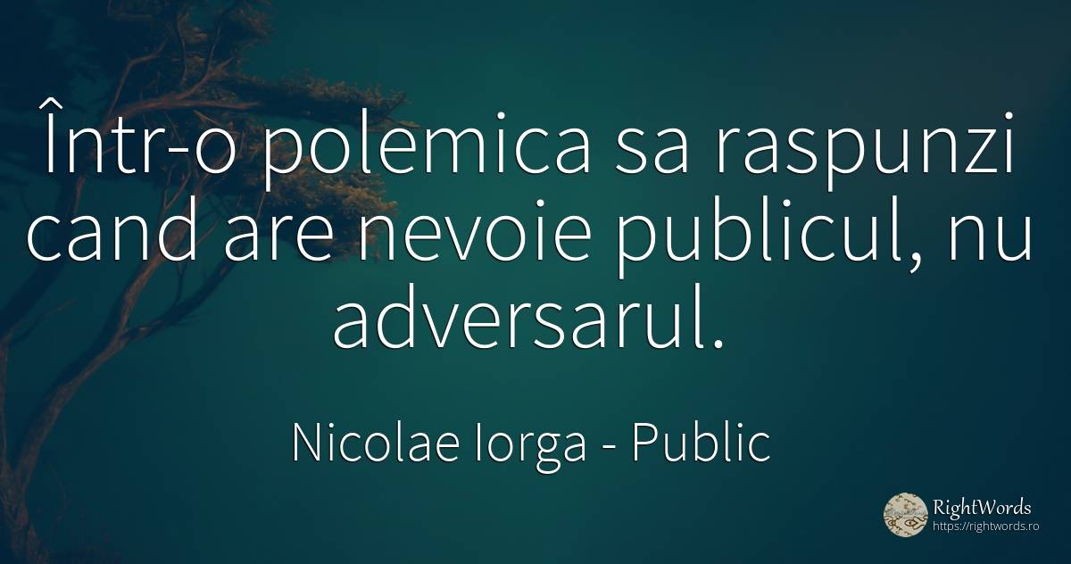 Într-o polemica sa raspunzi cand are nevoie publicul, nu... - Nicolae Iorga, citat despre public, nevoie