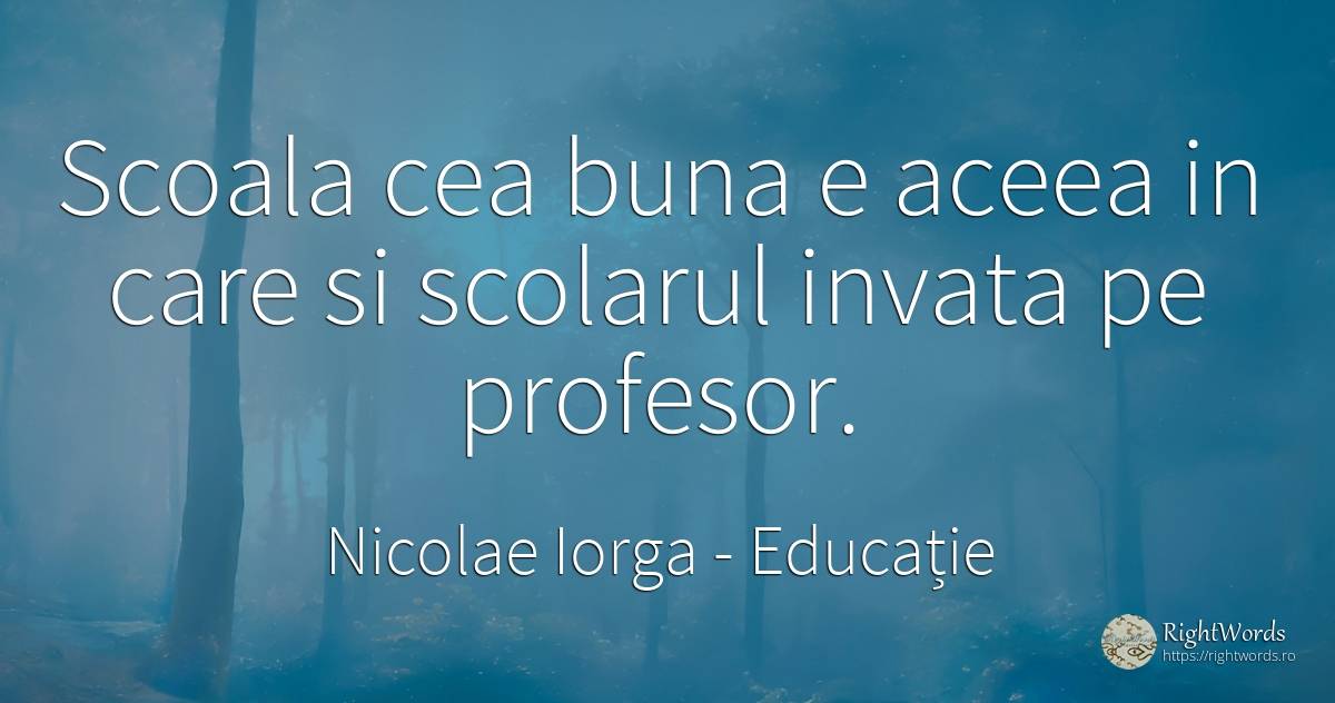 Scoala cea buna e aceea in care si scolarul invata pe... - Nicolae Iorga, citat despre educație, profesori, școală