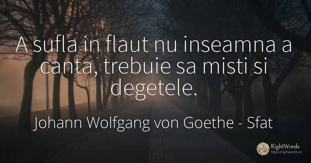 A sufla in flaut nu inseamna a canta, trebuie sa misti si... - Johann Wolfgang von Goethe, citat despre sfat