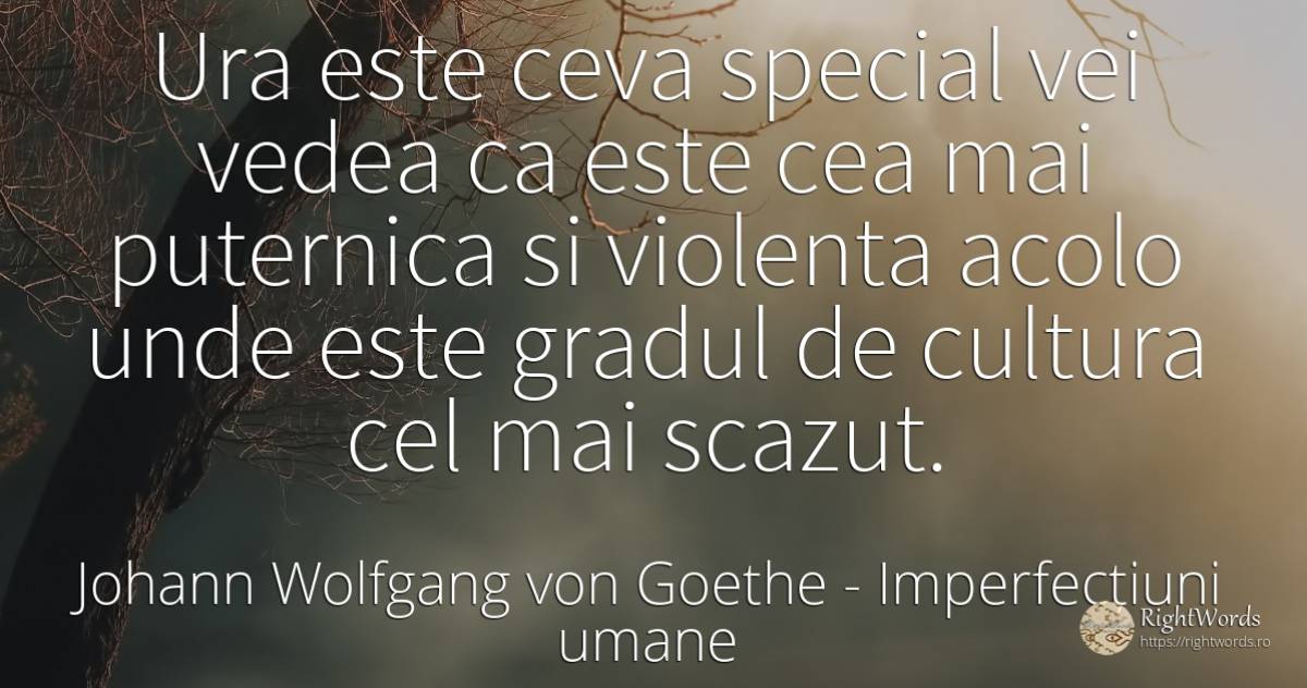 Ura este ceva special vei vedea ca este cea mai puternica... - Johann Wolfgang von Goethe, citat despre imperfecțiuni umane, violență, cultură, ură