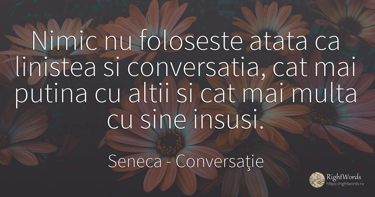 Nimic nu foloseste atata ca linistea si conversatia, cat... - Seneca (Seneca The Younger), citat despre conversație, liniște, nimic