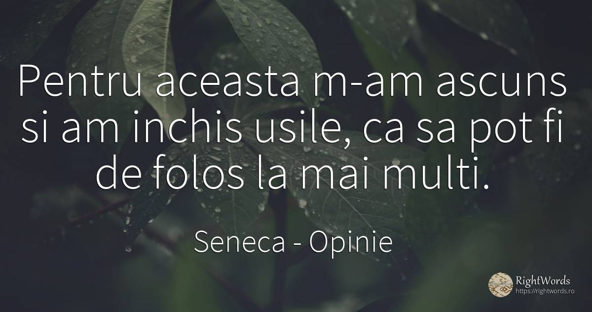 Pentru aceasta m-am ascuns si am inchis usile, ca sa pot... - Seneca (Seneca The Younger), citat despre opinie