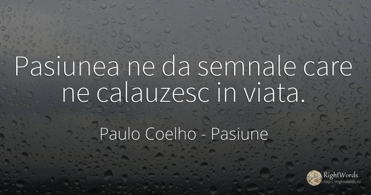 Pasiunea ne da semnale care ne calauzesc in viata. - Paulo Coelho, citat despre pasiune, viață