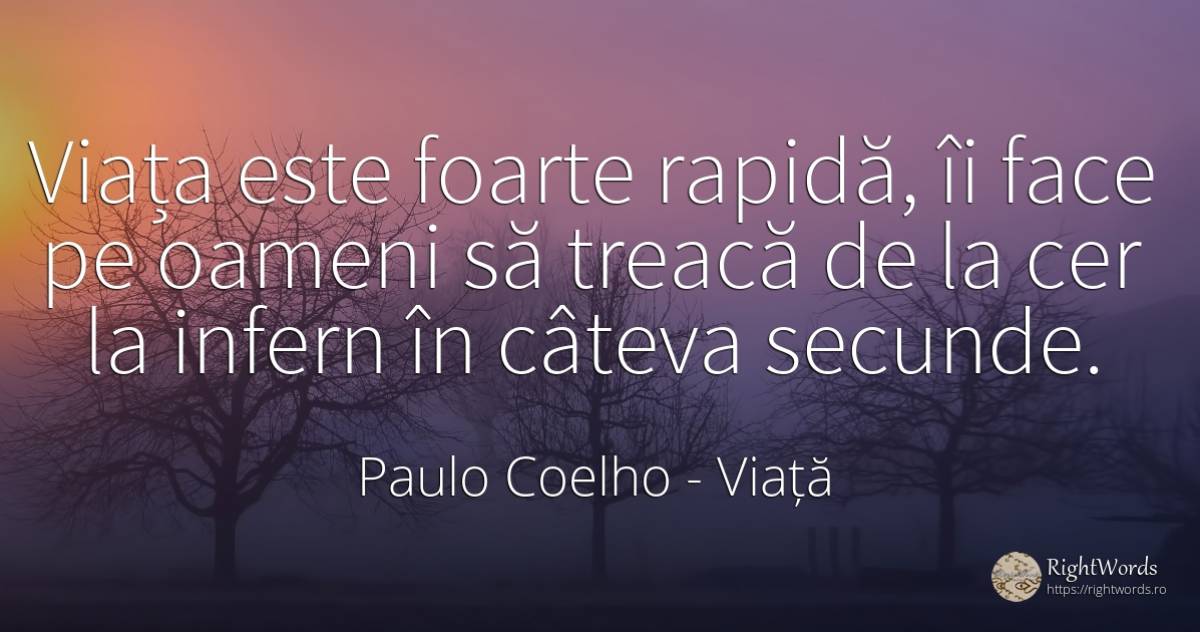Viața este foarte rapidă, îi face pe oameni să treacă de... - Paulo Coelho, citat despre viață, cer, oameni