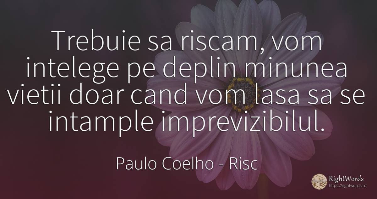 Trebuie sa riscam, vom intelege pe deplin minunea vietii... - Paulo Coelho, citat despre risc, minune, rău, viață