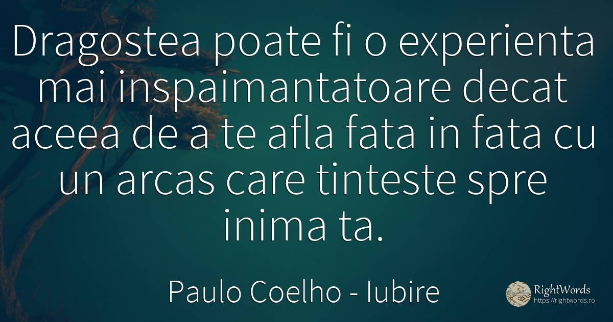 Dragostea poate fi o experienta mai inspaimantatoare... - Paulo Coelho, citat despre iubire, experiență, față, inimă