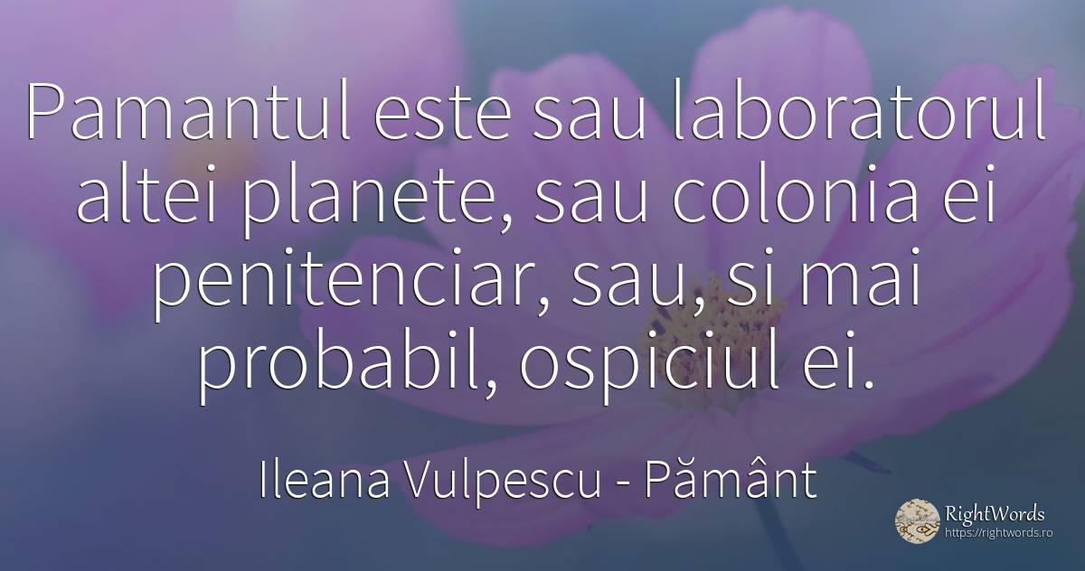 Pamantul este sau laboratorul altei planete, sau colonia... - Ileana Vulpescu, citat despre pământ, posibilitate, artă, artă fotografică