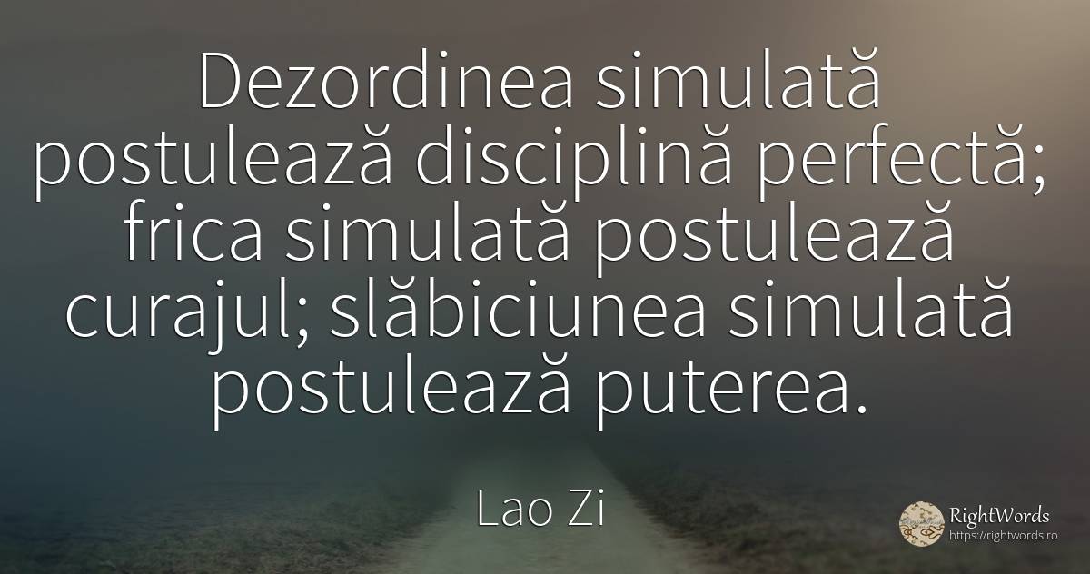 Dezordinea simulată postulează disciplină perfectă; frica... - Lao Zi (Bătrânul Maestru) (Laozi), citat despre dezordine, slăbiciune, curaj, frică, putere