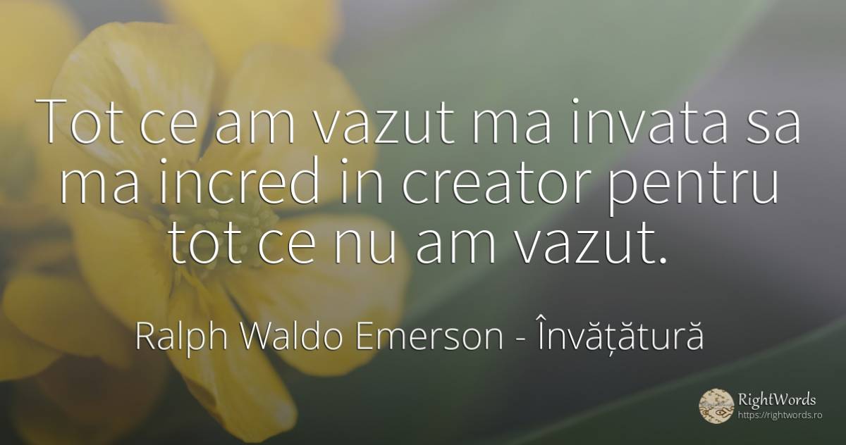 Tot ce am vazut ma invata sa ma incred in creator pentru... - Ralph Waldo Emerson, citat despre învățătură