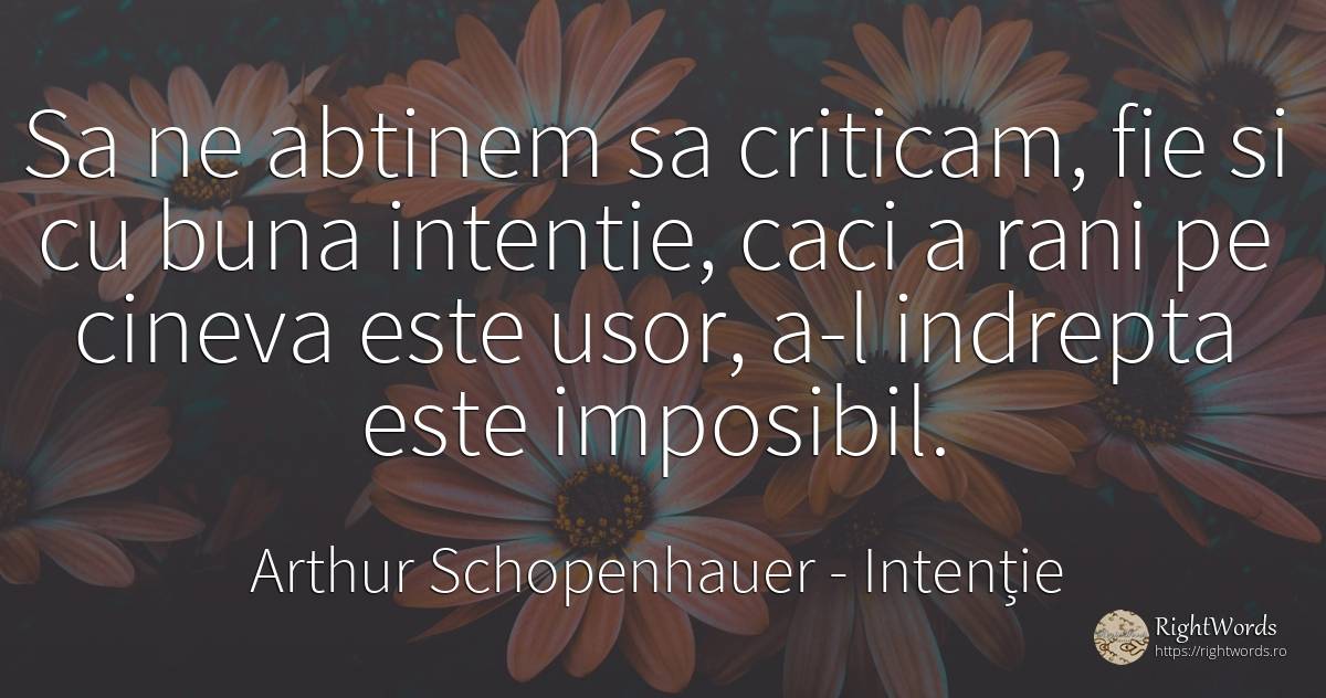 Sa ne abtinem sa criticam, fie si cu buna intentie, caci... - Arthur Schopenhauer, citat despre intenție, imposibil, moarte, viață
