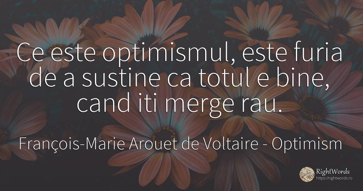 Ce este optimismul, este furia de a sustine ca totul e... - François-Marie Arouet de Voltaire, citat despre optimism, furie, rău, bine