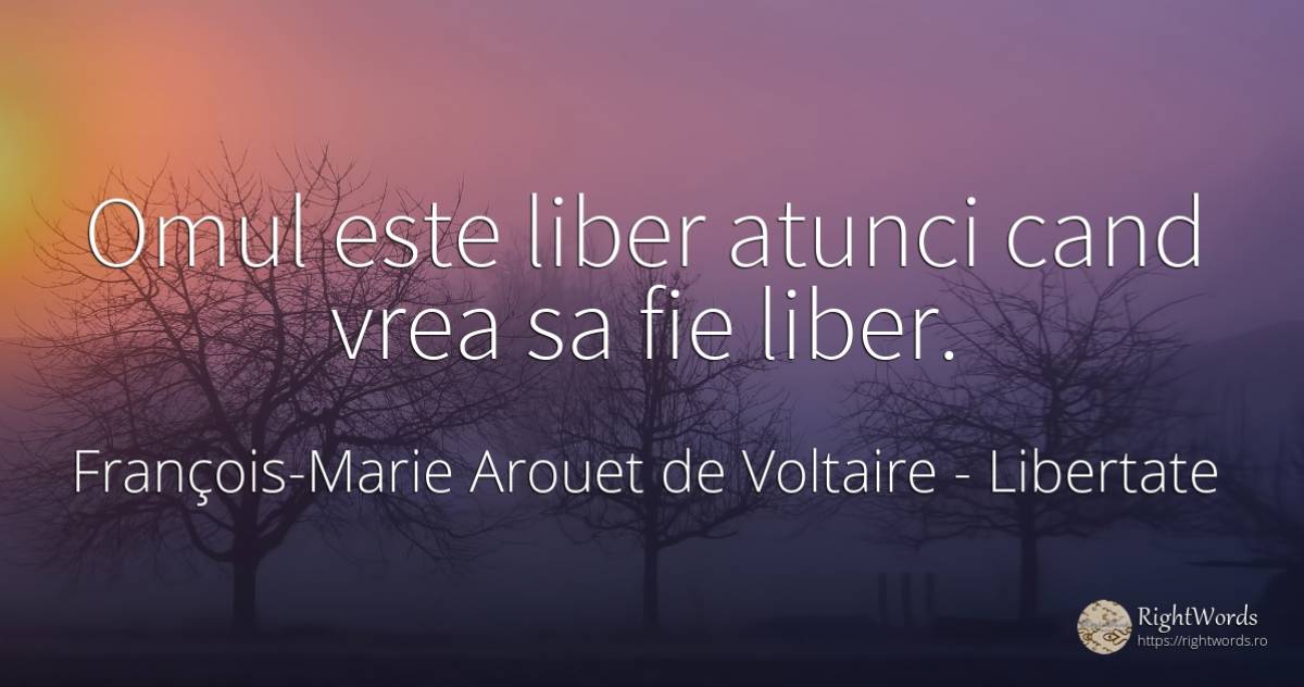 Omul este liber atunci cand vrea sa fie liber. - François-Marie Arouet de Voltaire, citat despre libertate, oameni