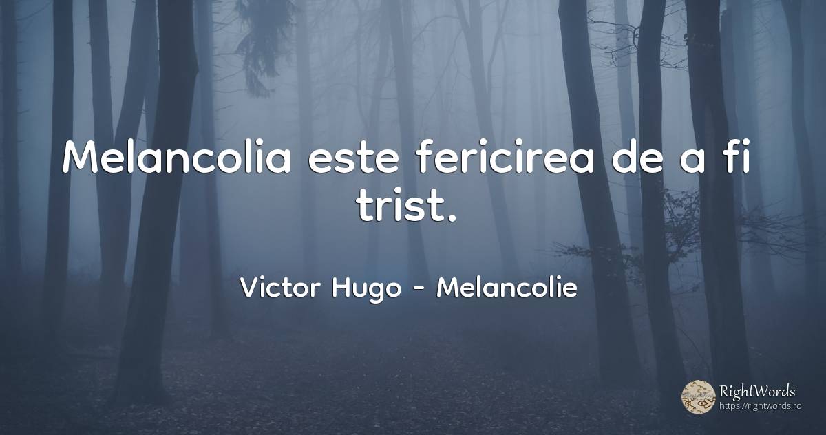 Melancolia este fericirea de a fi trist. - Victor Hugo, citat despre melancolie, tristețe, fericire