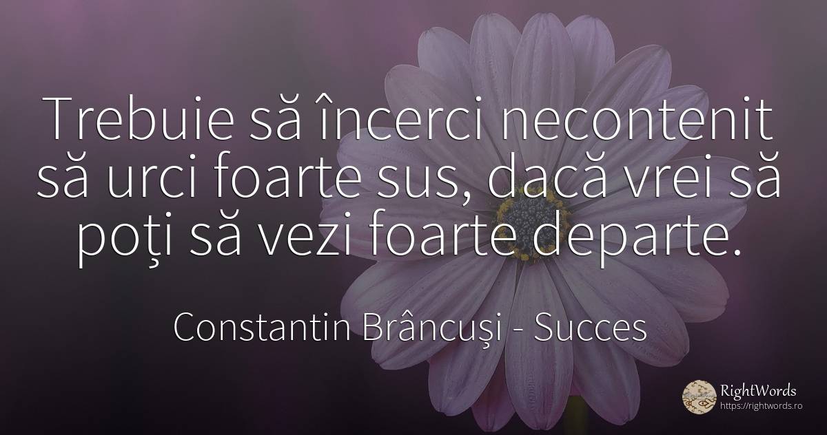 Trebuie să încerci necontenit să urci foarte sus, dacă... - Constantin Brâncuși, citat despre succes