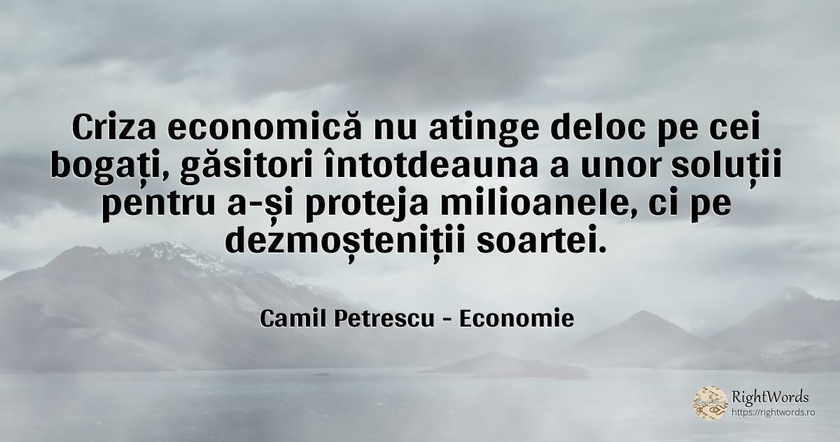 Criza economică nu atinge deloc pe cei bogați, găsitori... - Camil Petrescu, citat despre economie, bogăție