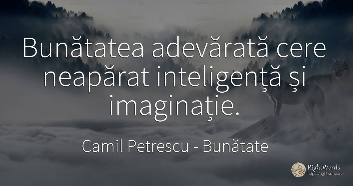 Bunătatea adevărată cere neapărat inteligență și imaginație. - Camil Petrescu, citat despre bunătate, imaginație, inteligență