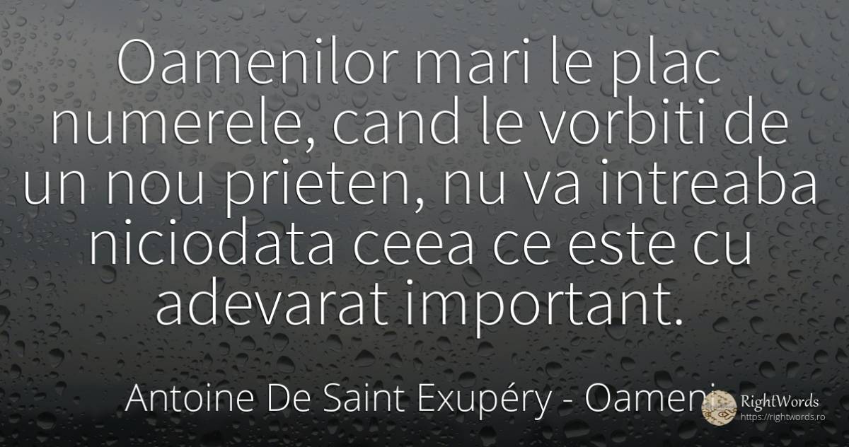 Oamenilor mari le plac numerele, cand le vorbiti de un... - Antoine de Saint Exupéry (Exuperry), citat despre oameni, numere, prietenie, adevăr