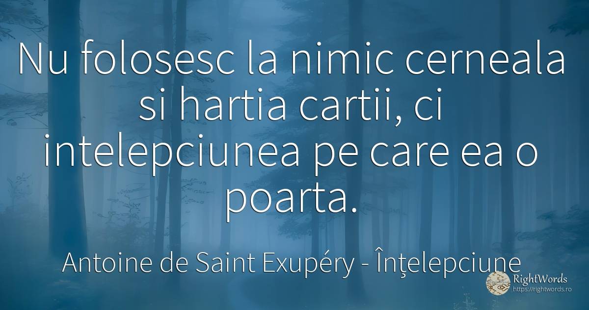 Nu folosesc la nimic cerneala si hartia cartii, ci... - Antoine de Saint Exupéry (Exuperry), citat despre înțelepciune, nimic