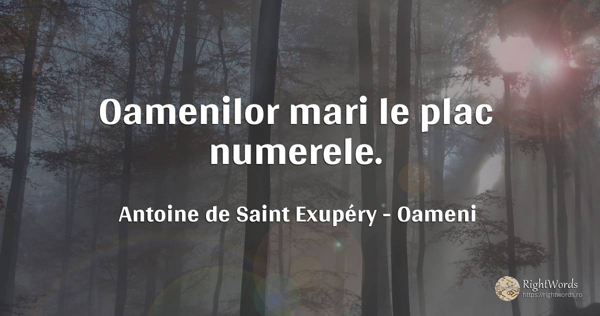 Oamenilor mari le plac numerele. - Antoine de Saint Exupéry (Exuperry), citat despre oameni, numere