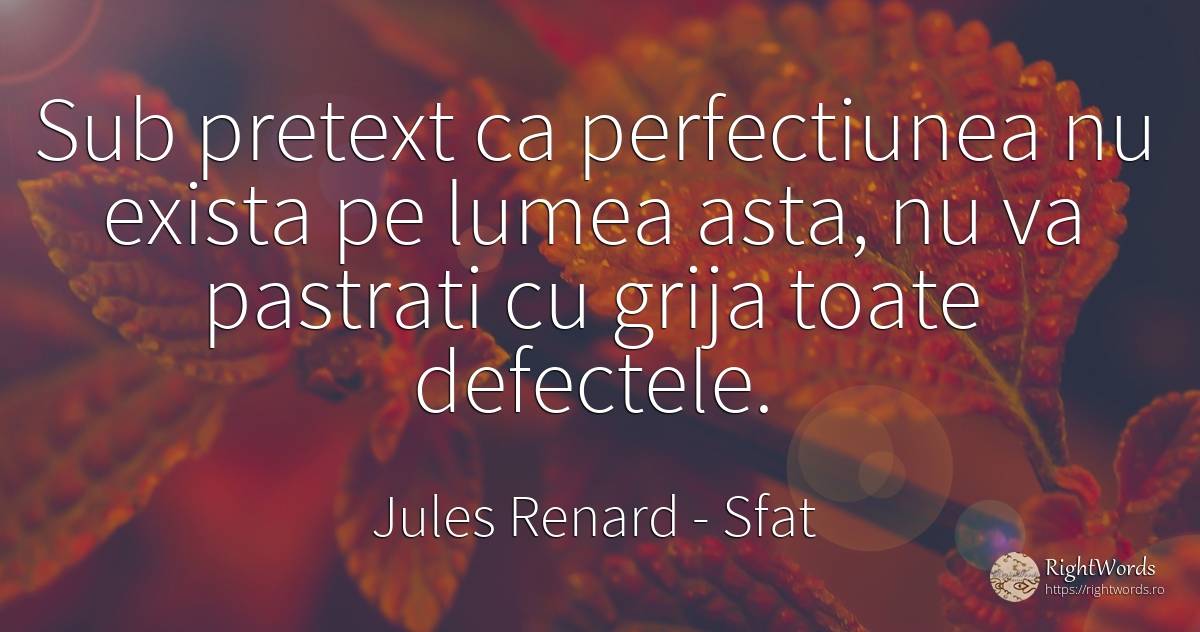 Sub pretext ca perfectiunea nu exista pe lumea asta, nu... - Jules Renard, citat despre sfat, îngrijorare, lume