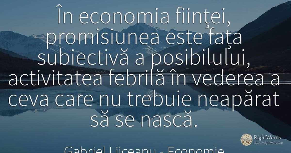 În economia ființei, promisiunea este fața subiectivă a... - Gabriel Liiceanu, citat despre economie, promisiune, activitate, iubire, față