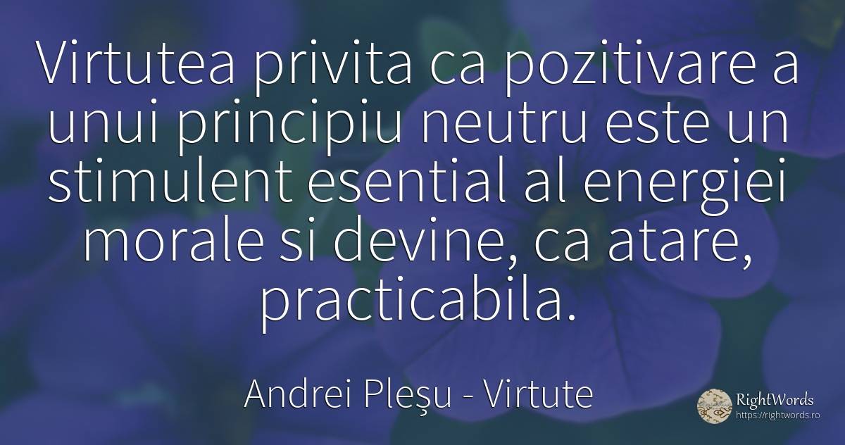 Virtutea privita ca pozitivare a unui principiu neutru... - Andrei Pleșu, citat despre virtute, esențial, principiu