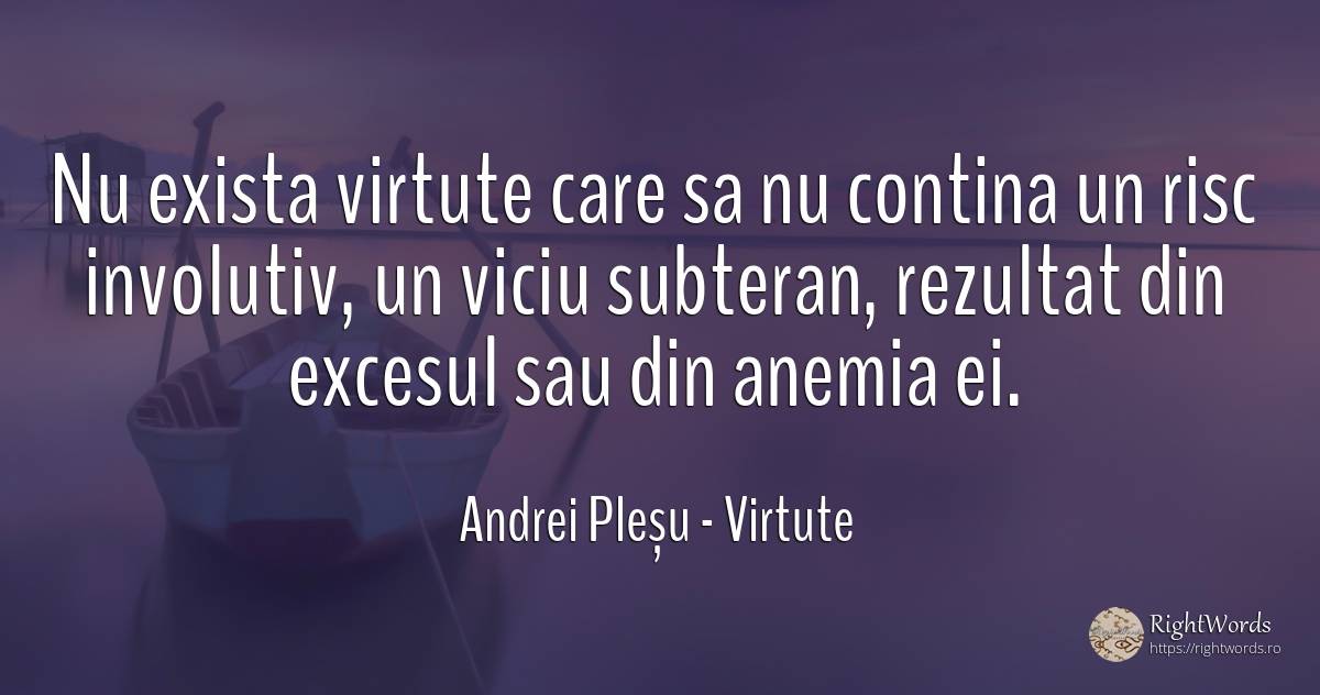 Nu exista virtute care sa nu contina un risc involutiv, ... - Andrei Pleșu, citat despre virtute, exces, risc, viciu