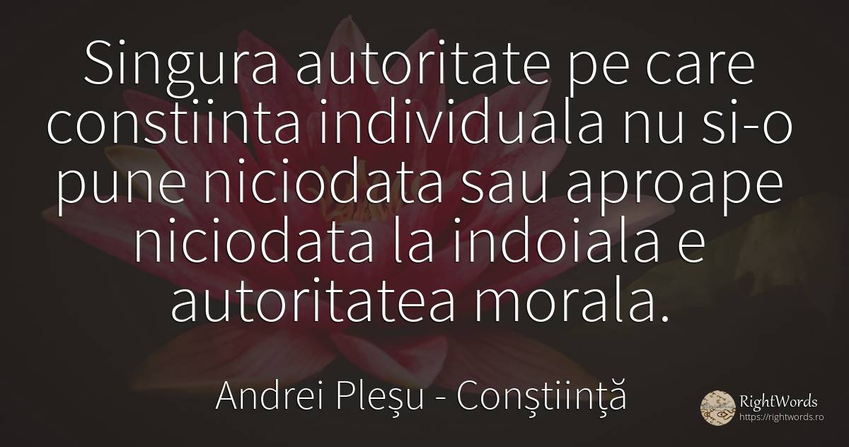 Singura autoritate pe care constiinta individuala nu si-o... - Andrei Pleșu, citat despre conștiință, autoritate, îndoială, morală