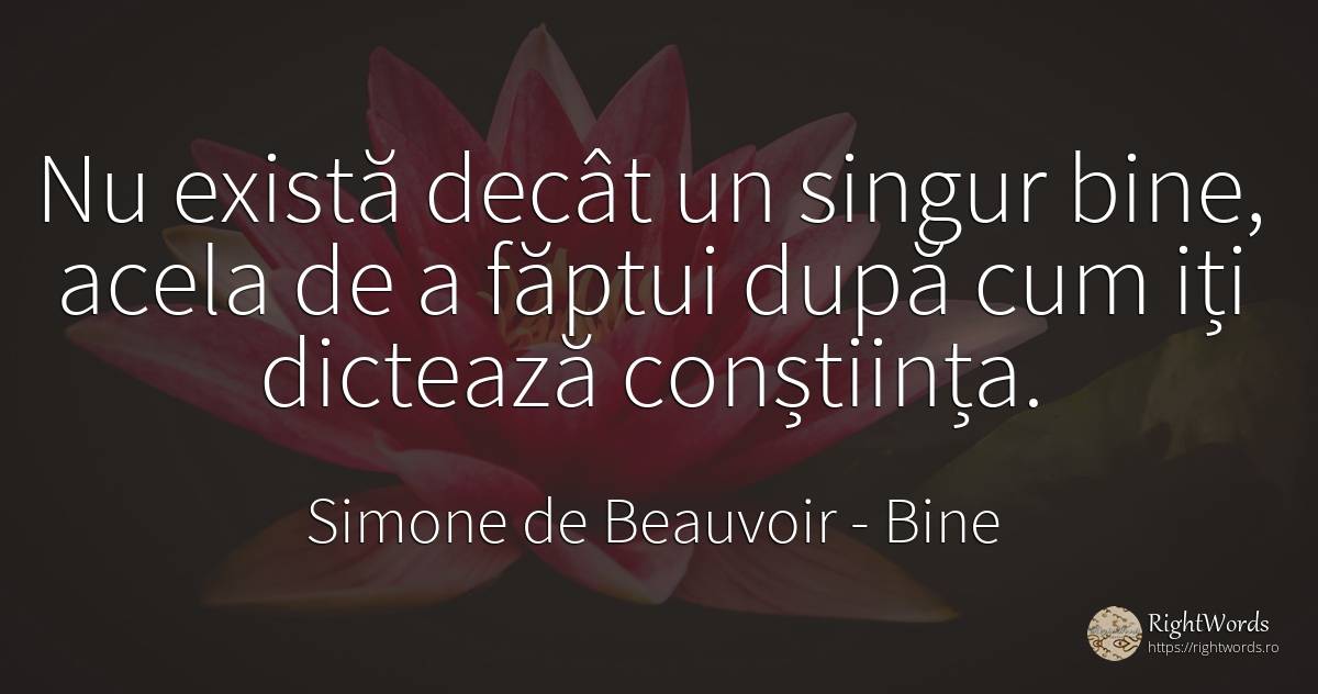 Nu există decât un singur bine, acela de a făptui după... - Simone de Beauvoir, citat despre bine, conștiință, singurătate, oameni