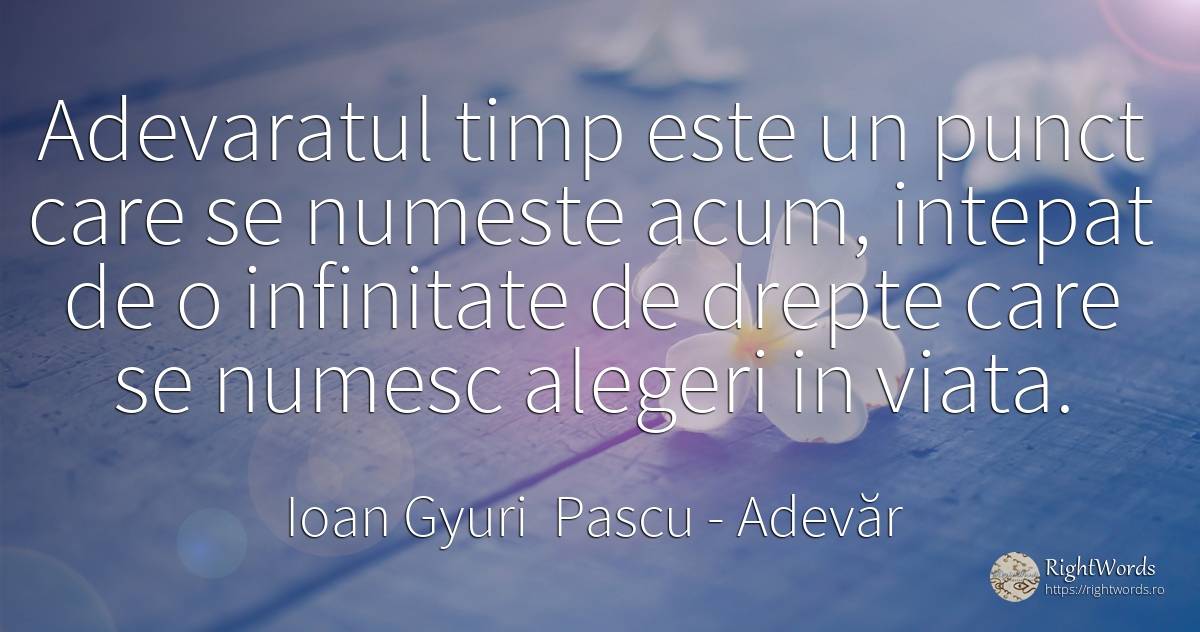 Adevaratul timp este un punct care se numeste acum, ... - Ioan Gyuri Pascu, citat despre adevăr, căutare, timp, viață