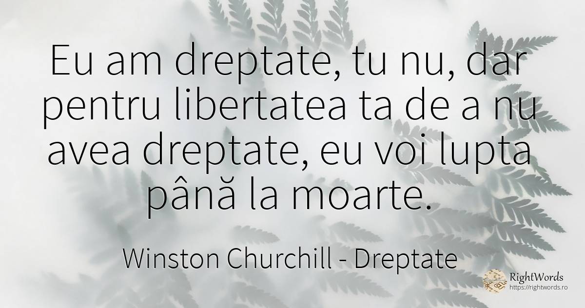 Eu am dreptate, tu nu, dar pentru libertatea ta de a nu... - Winston Churchill, citat despre dreptate, libertate, luptă, moarte