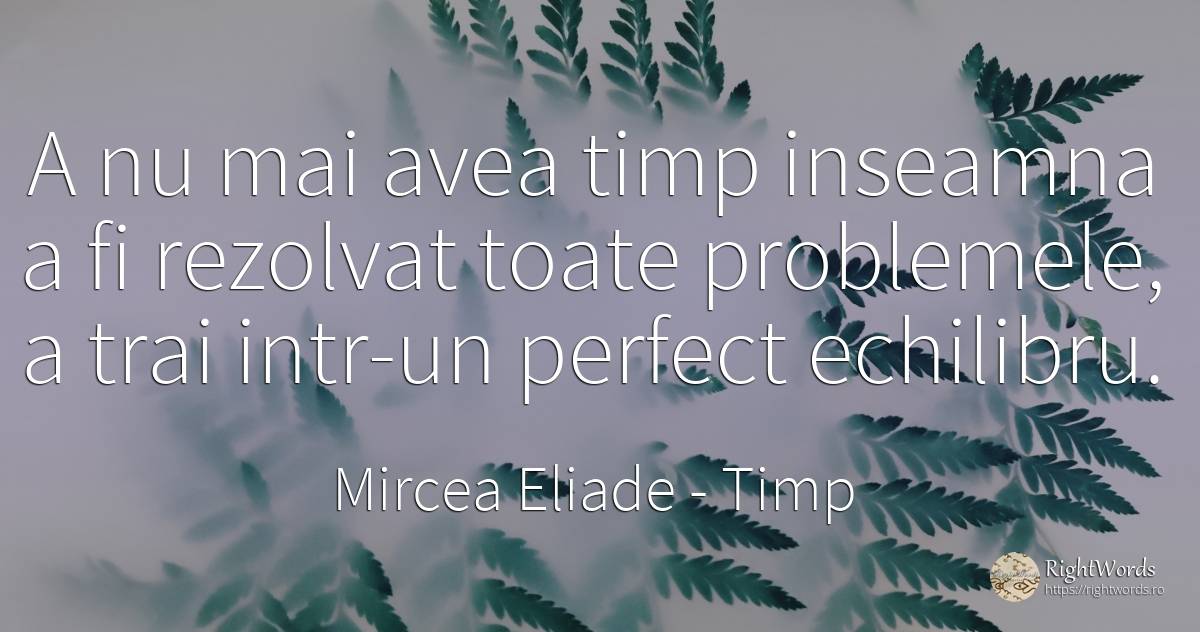 A nu mai avea timp inseamna a fi rezolvat toate... - Mircea Eliade, citat despre timp, probleme, perfecţiune, noapte