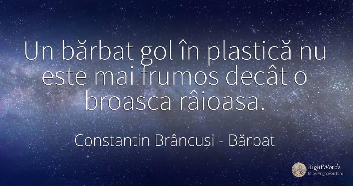 Un bărbat gol în plastică nu este mai frumos decât o... - Constantin Brâncuși, citat despre bărbat, frumusețe