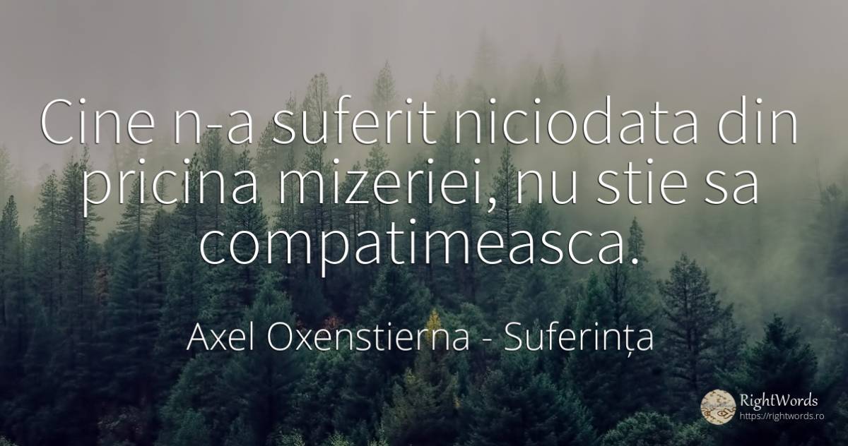 Cine n-a suferit niciodata din pricina mizeriei, nu stie... - Axel Oxenstierna, citat despre suferință