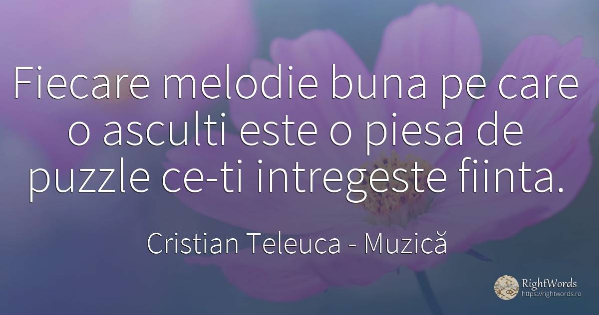Fiecare melodie buna pe care o asculti este o piesa de... - Cristian Teleuca, citat despre muzică, ființă
