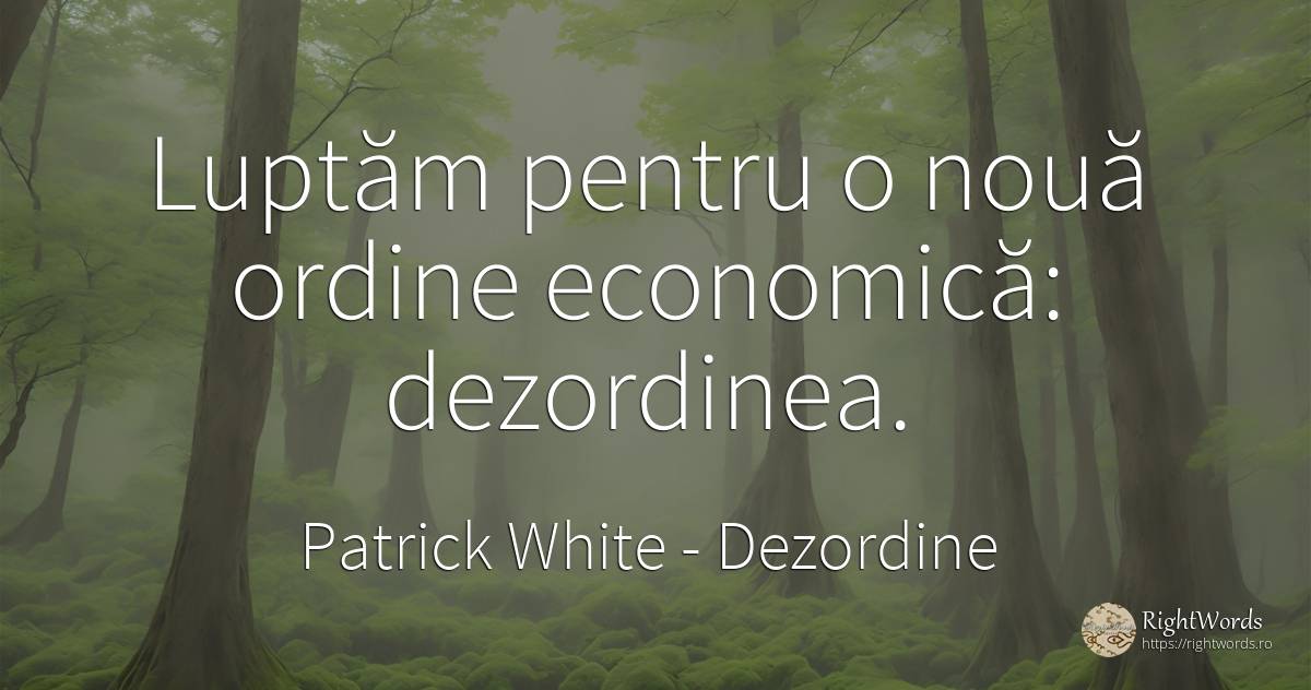 Luptăm pentru o nouă ordine economică: dezordinea. - Patrick White (Victor Martin), citat despre dezordine, ordine