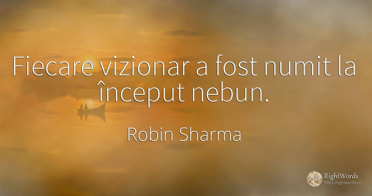 Fiecare vizionar a fost numit la început nebun. - Robin Sharma (Robin S. Sharma)