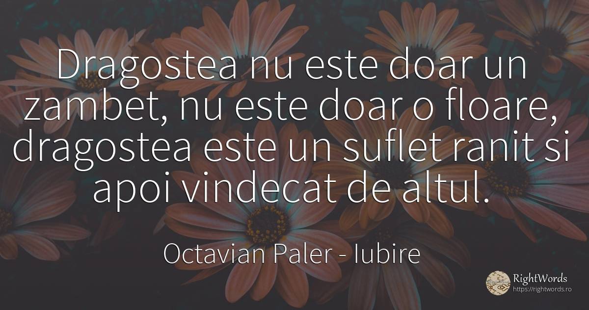 Dragostea nu este doar un zambet, nu este doar o floare, ... - Octavian Paler, citat despre iubire, zâmbet, suflet