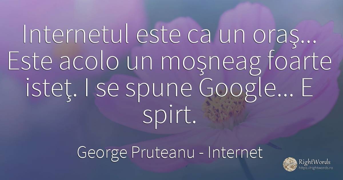 Internetul este ca un oraş... Este acolo un moşneag... - George Pruteanu, citat despre internet, inteligență, oraș
