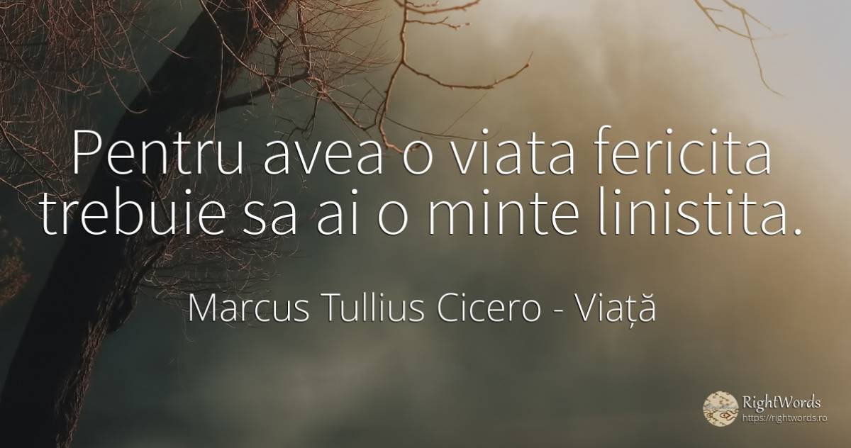 Pentru avea o viata fericita trebuie sa ai o minte... - Marcus Tullius Cicero, citat despre viață, fericire, minte