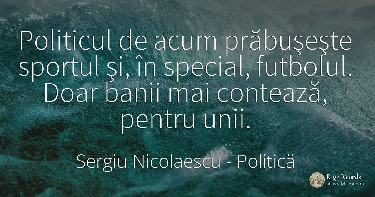 Politicul de acum prăbuşeşte sportul şi, în special, ... - Sergiu Nicolaescu, citat despre politică