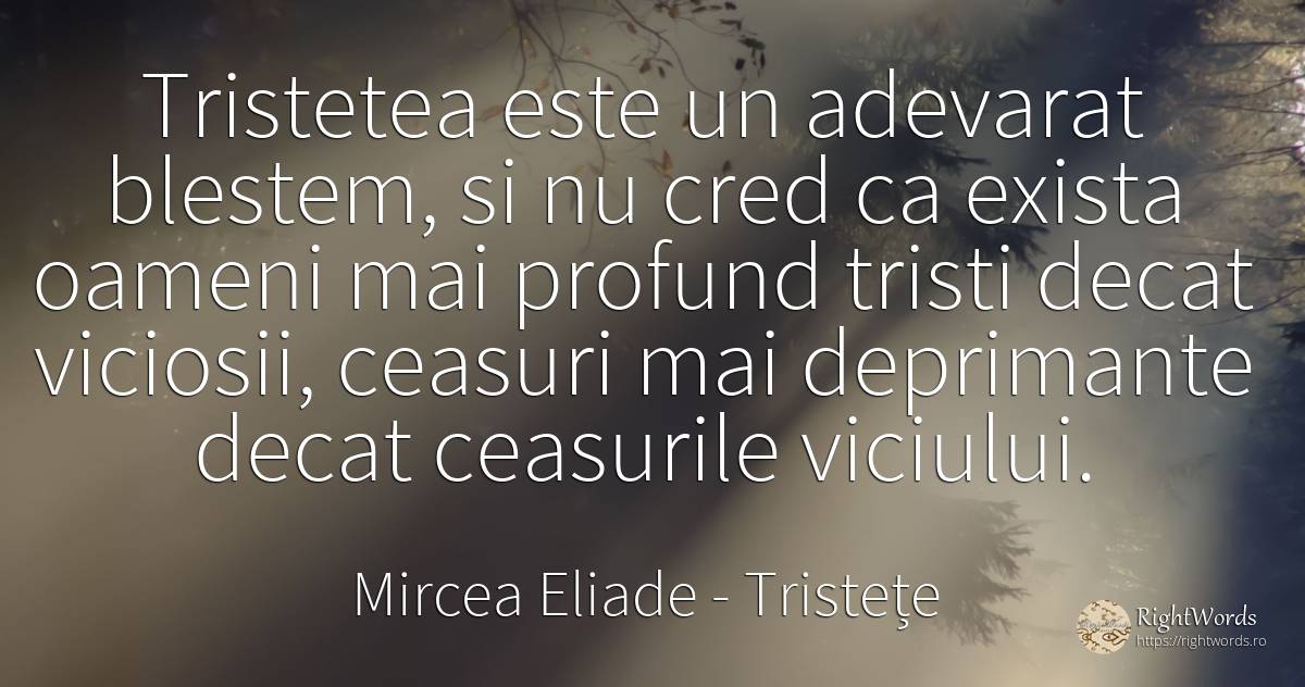 Tristetea este un adevarat blestem, si nu cred ca exista... - Mircea Eliade, citat despre tristețe, adevăr, oameni