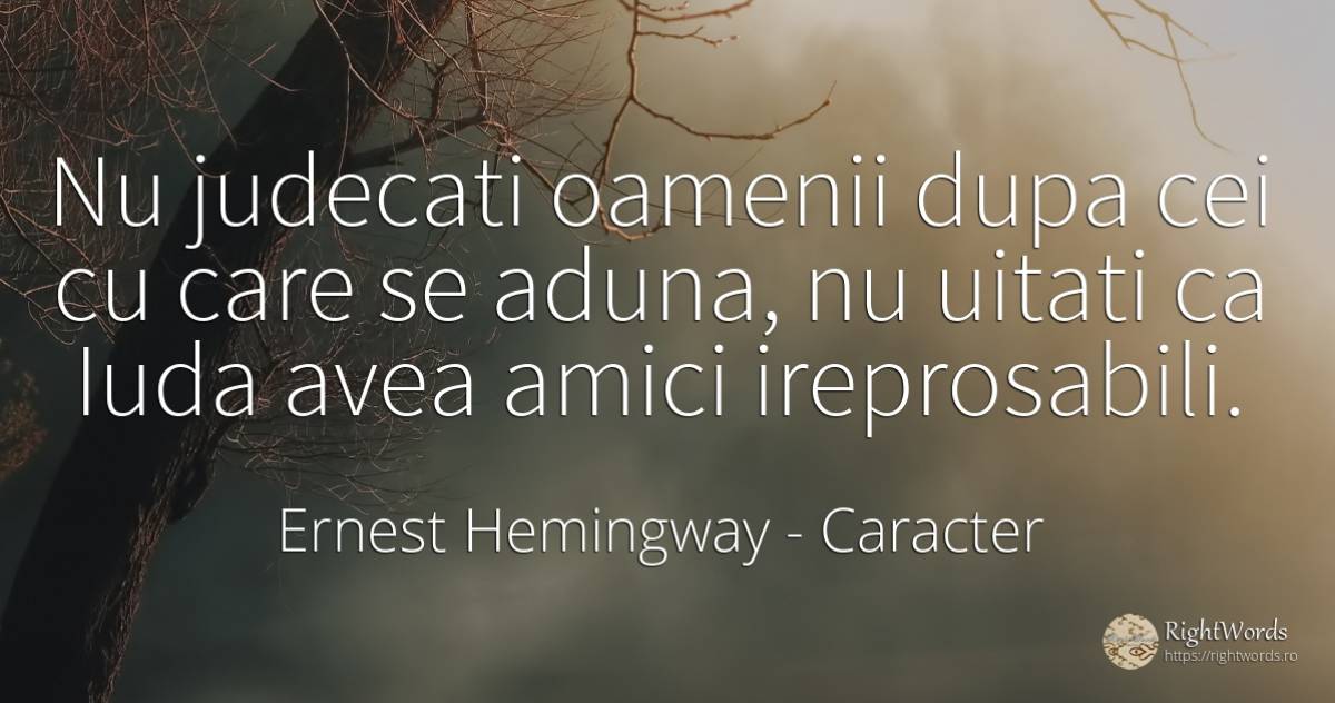 Nu judecati oamenii dupa cei cu care se aduna, nu uitati... - Ernest Hemingway, citat despre caracter, judecată, oameni