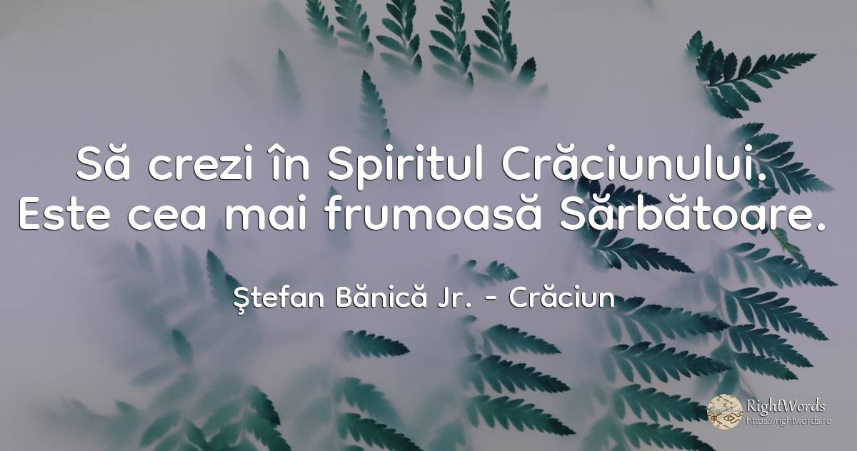 Să crezi în Spiritul Crăciunului. Este cea mai frumoasă... - Ștefan Bănică junior, citat despre crăciun, sărbătoare